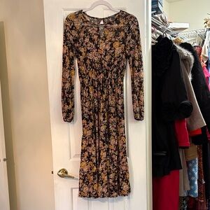 Wild Fable Black Floral Long Sleeve Dress xs sheer